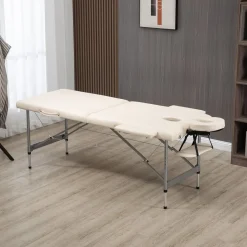 Camilla de masaje Homcom plegable con altura ajustable beige 62-83x186x71 cm