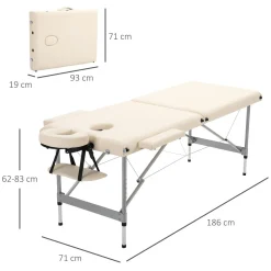 Camilla de masaje Homcom plegable con altura ajustable beige 62-83x186x71 cm
