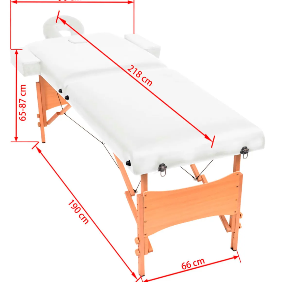 Camilla de masaje plegable 2 zonas reclinable blanco/natural 65/87x66x218 cm