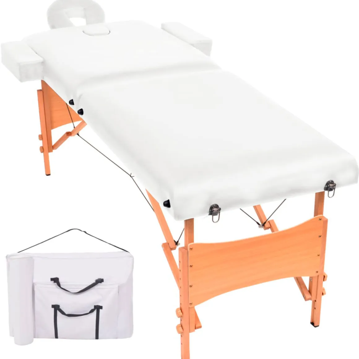 Camilla de masaje plegable 2 zonas reclinable blanco/natural 65/87x66x218 cm