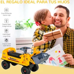 Camión correpasillos Homcom con pala excavadora +2A amarillo 37x26x70 cm