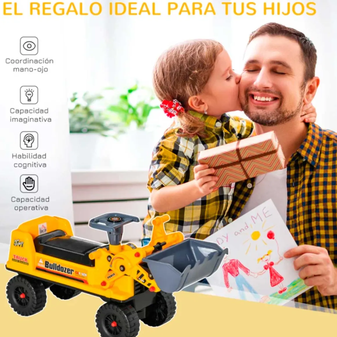 Camión correpasillos Homcom con pala excavadora +2A amarillo 37x26x70 cm