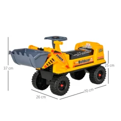 Camión correpasillos Homcom con pala excavadora +2A amarillo 37x26x70 cm
