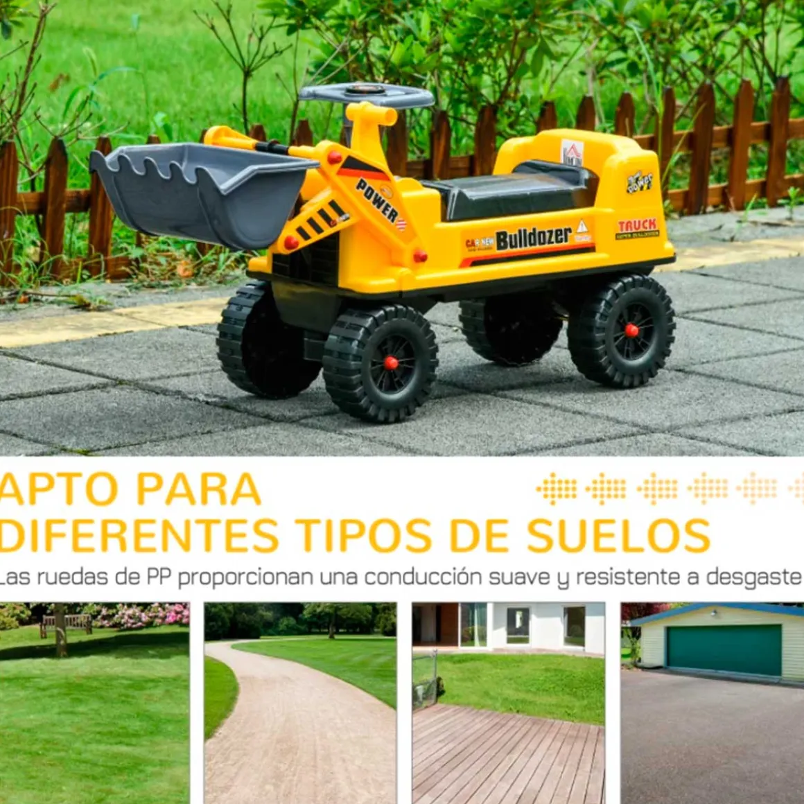 Camión correpasillos Homcom con pala excavadora +2A amarillo 37x26x70 cm