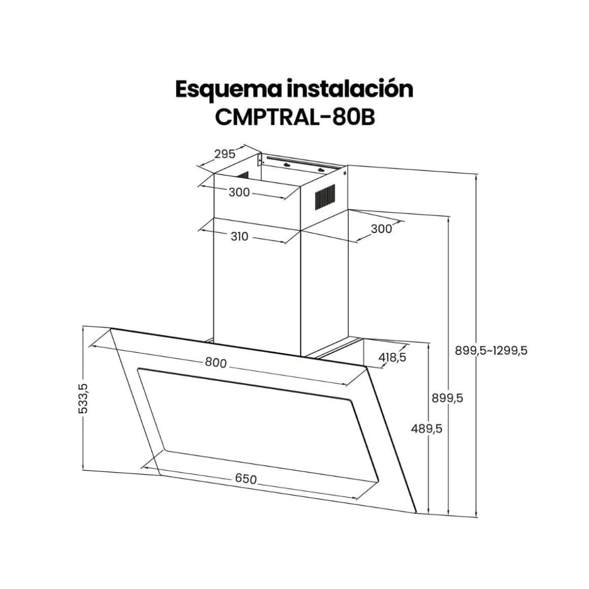 Campana extractora Infiniton CMPTRAL80B 253W 800m³/h A negro 80 cm