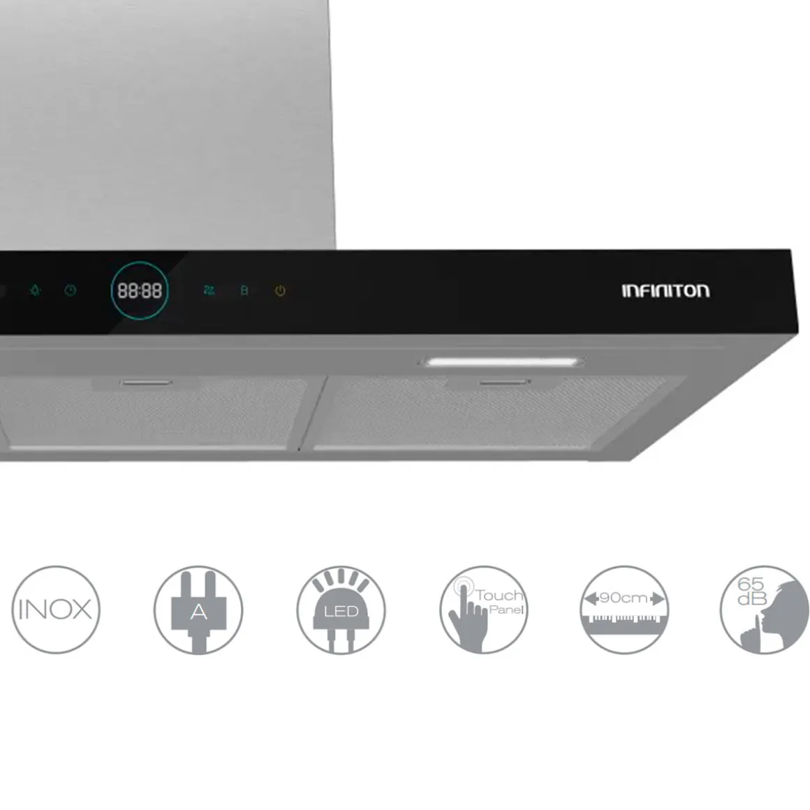 Campana extractora Infiniton CMPT-CLR92S 800m3/h 250W panel táctil y mando a distancia inox