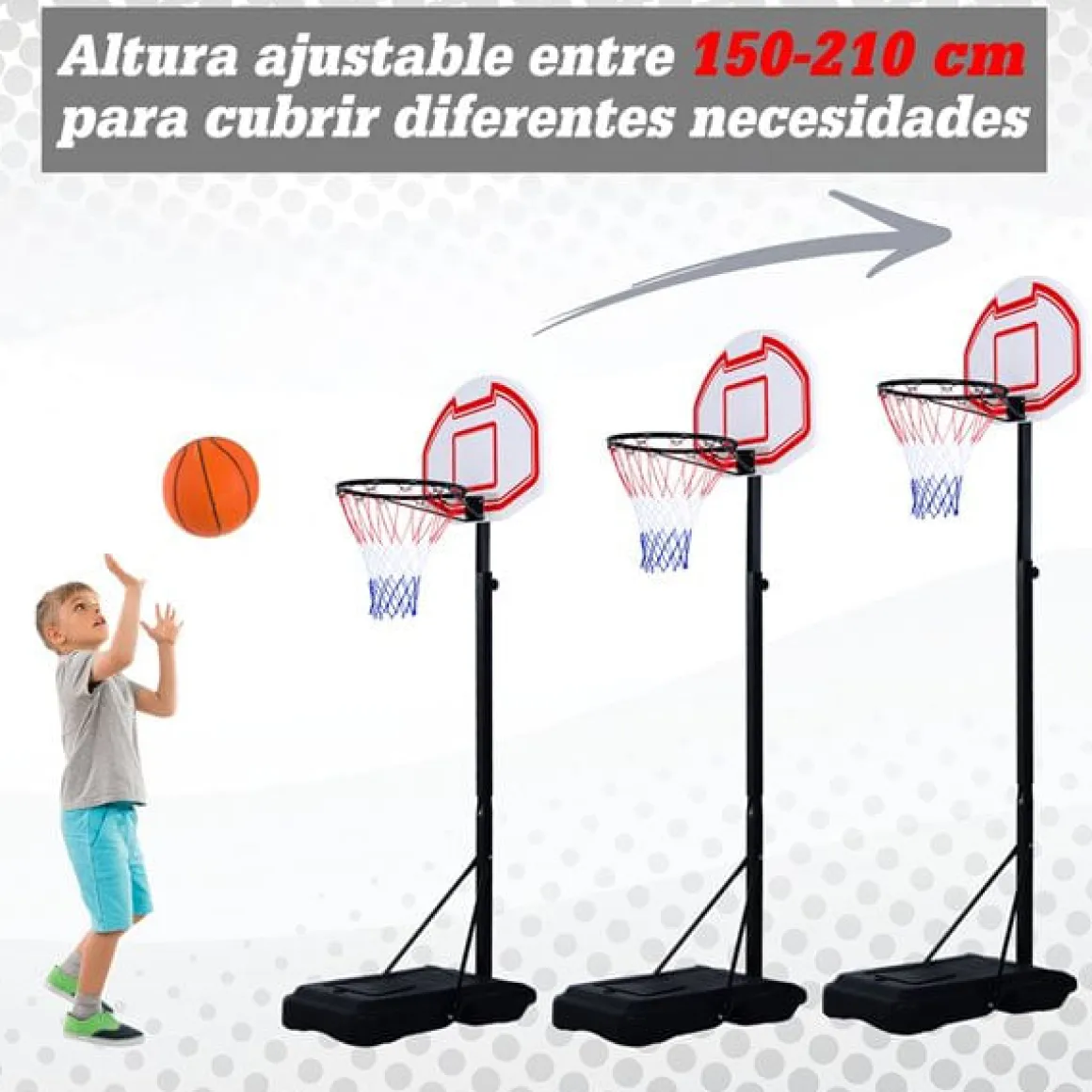 Canasta aro baloncesto ajustable 150-210 cm con soporte