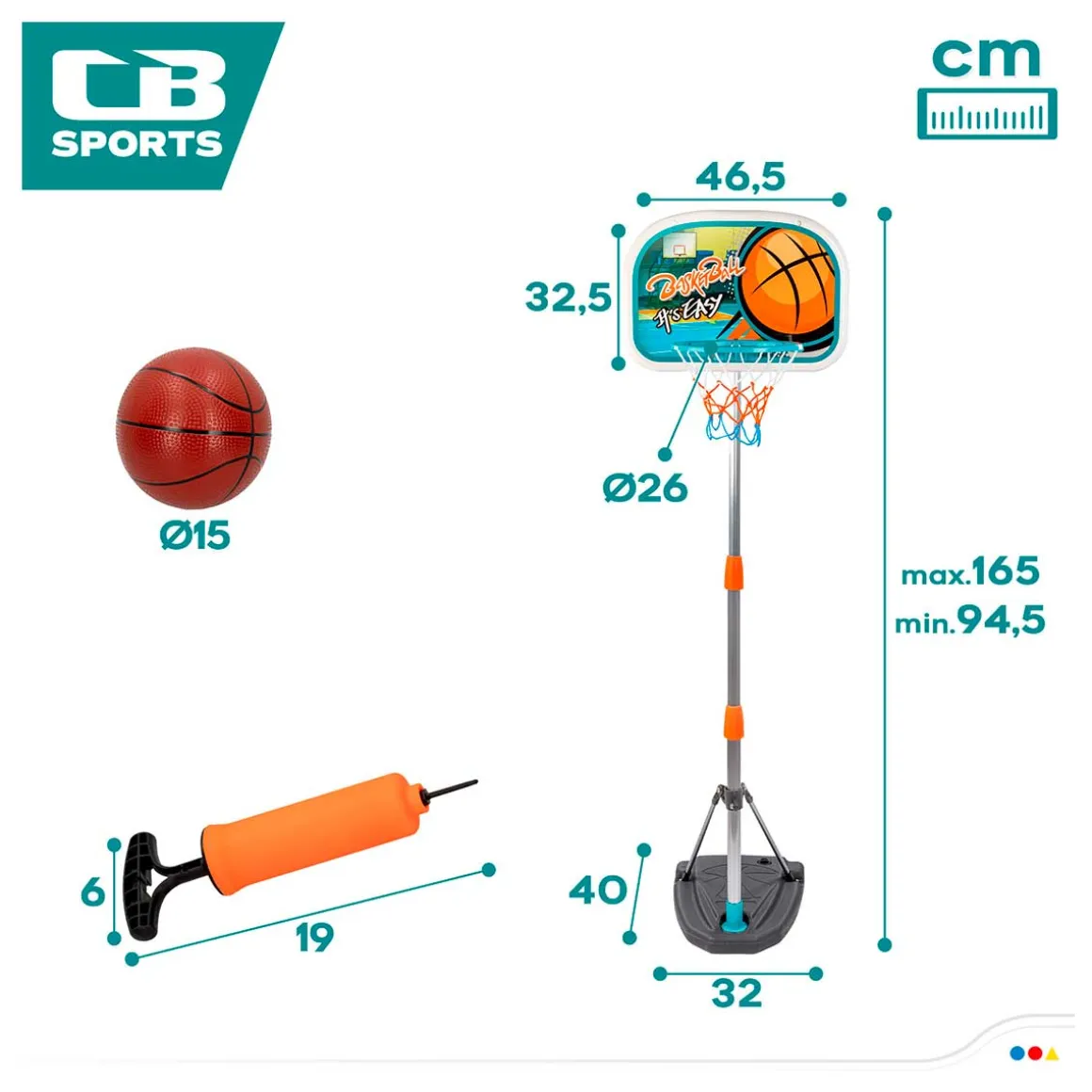 Canasta de baloncesto CB Sports + balón multicolor +3A 165 cm