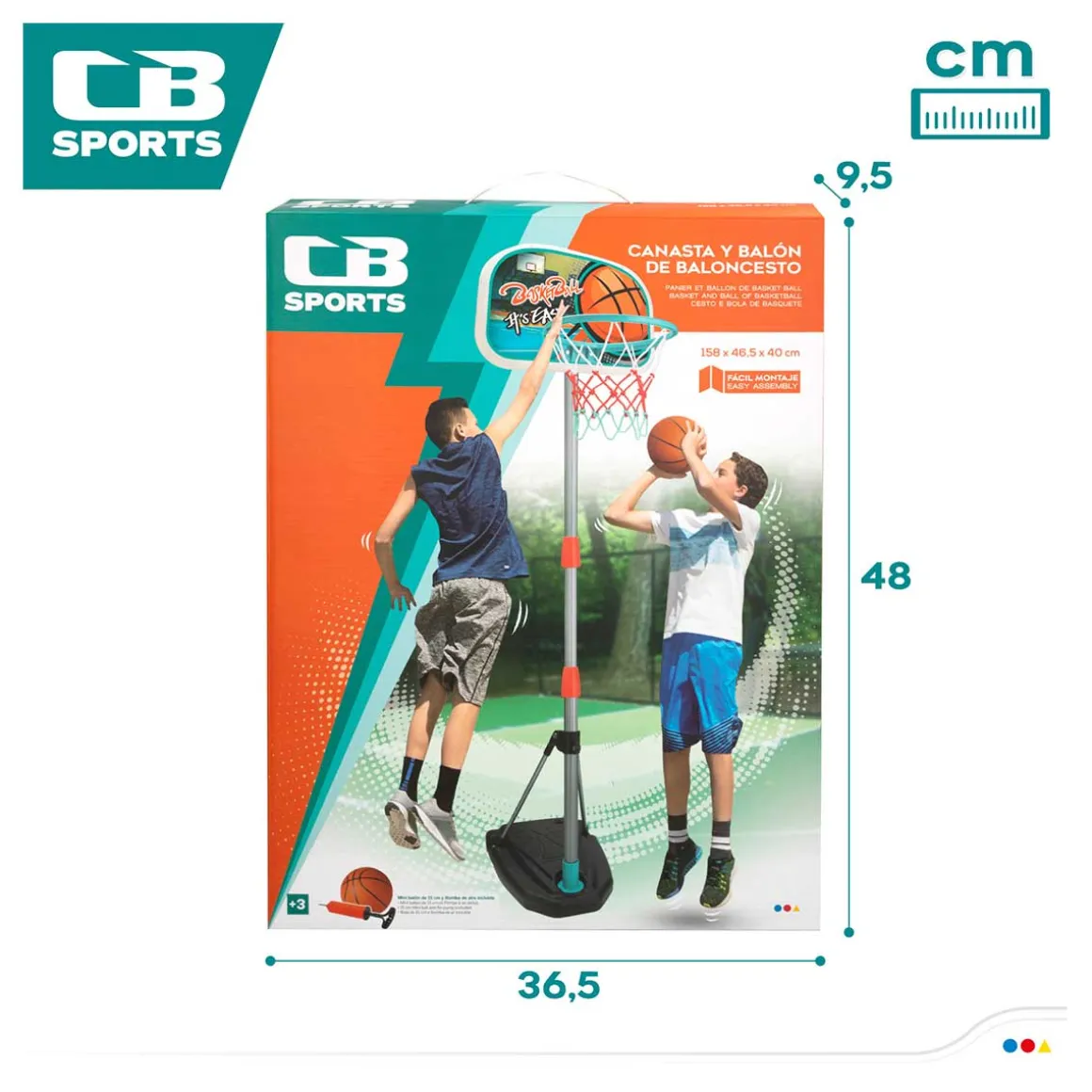 Canasta de baloncesto CB Sports + balón multicolor +3A 165 cm