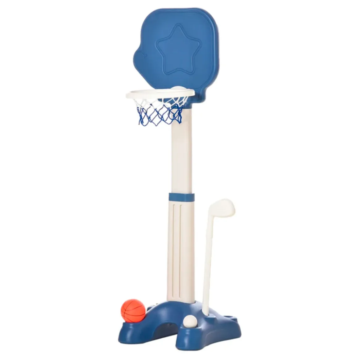 Canasta de baloncesto Homcom 2 en 1 con altura ajustable +2A blanco/azul 116/153x41x46 cm