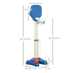 Canasta de baloncesto Homcom 2 en 1 con altura ajustable +2A blanco/azul 116/153x41x46 cm