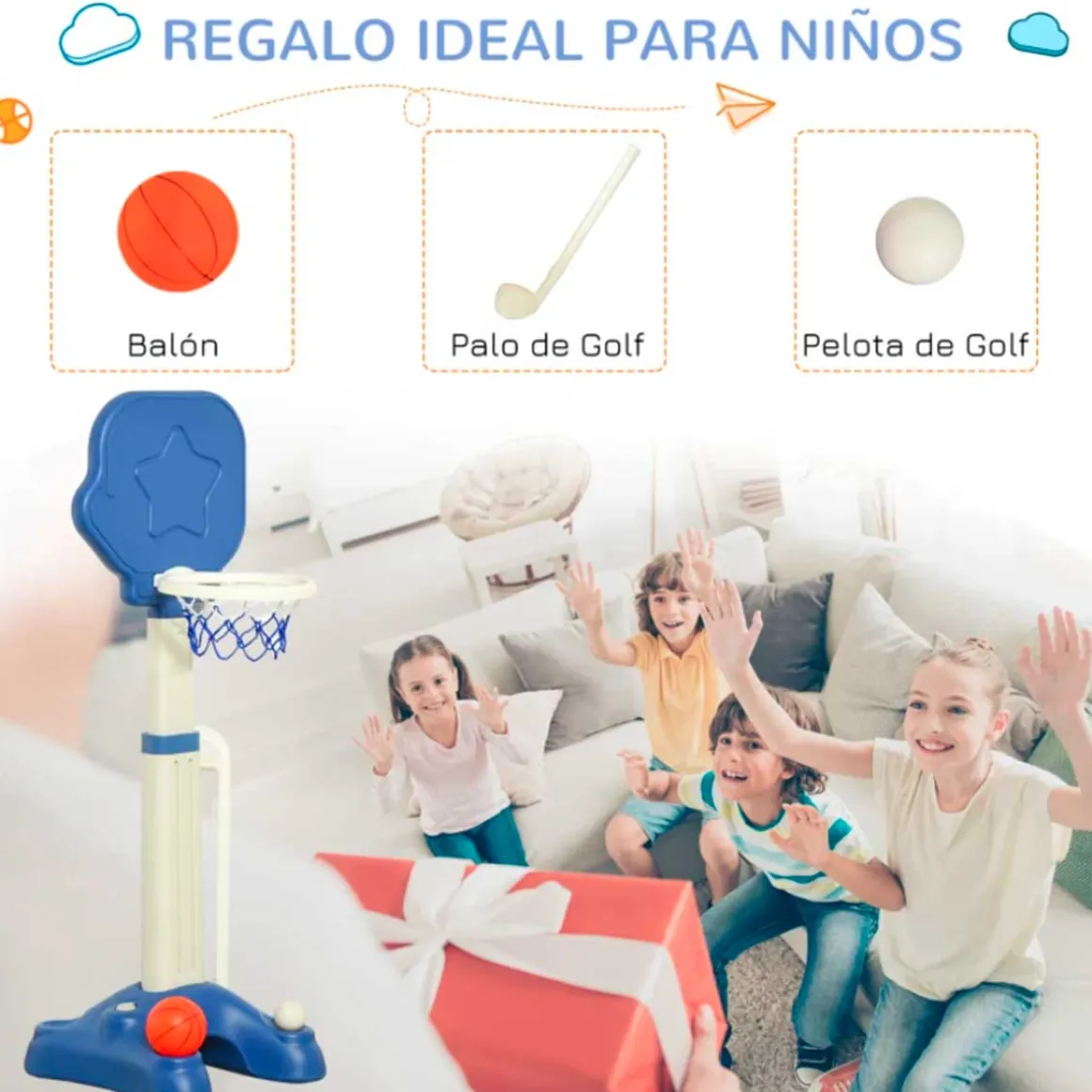 Canasta de baloncesto Homcom 2 en 1 con altura ajustable +2A blanco/azul 116/153x41x46 cm