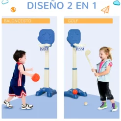 Canasta de baloncesto Homcom 2 en 1 con altura ajustable +2A blanco/azul 116/153x41x46 cm