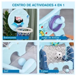 Canasta de baloncesto Homcom 4 en 1 regulable +3A azul 154x58x56 cm