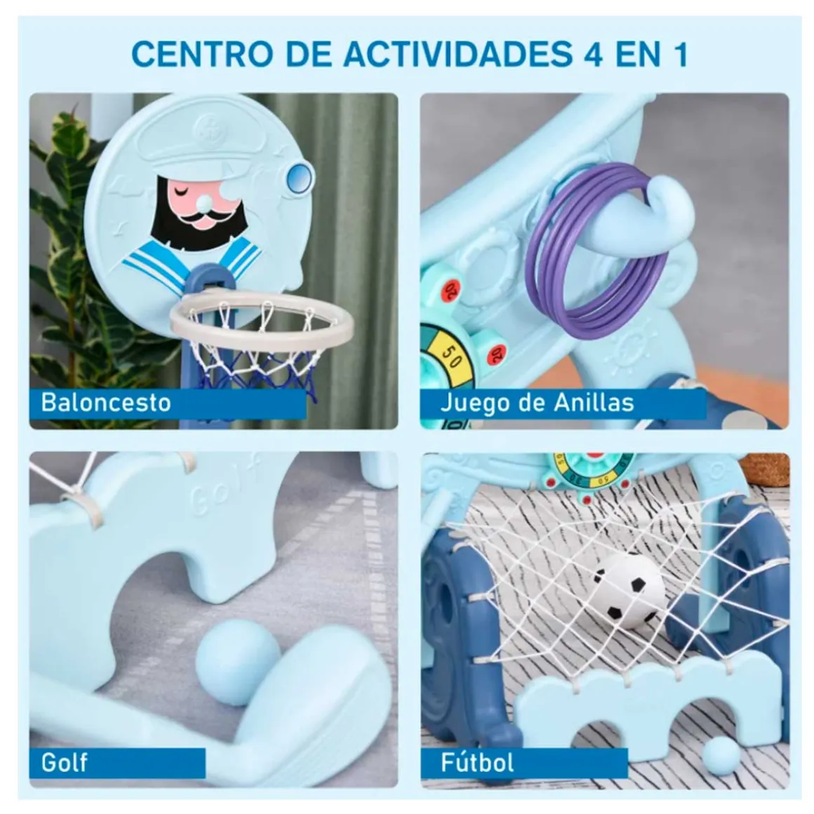 Canasta de baloncesto Homcom 4 en 1 regulable +3A azul 154x58x56 cm