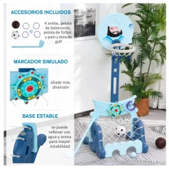 Canasta de baloncesto Homcom 4 en 1 regulable +3A azul 154x58x56 cm