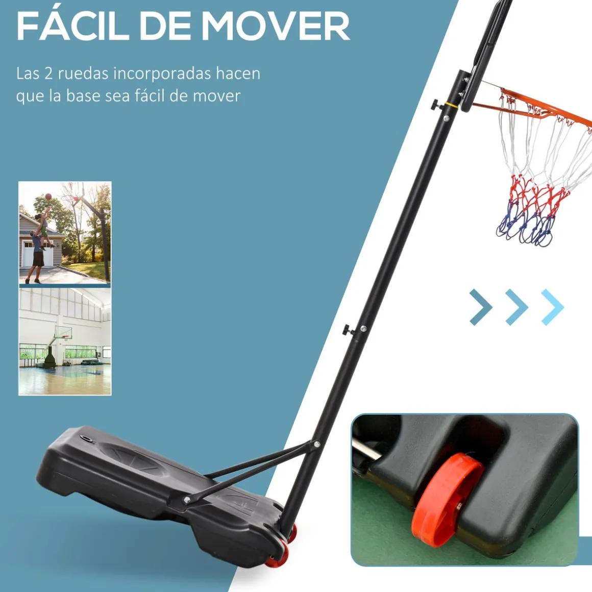 Canasta de baloncesto Jordan Homcom altura ajustable + base rellenable + ruedas rojo/negro 205-261x83x75 cm