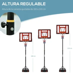 Canasta de baloncesto Jordan Homcom altura ajustable + base rellenable + ruedas rojo/negro 205-261x83x75 cm