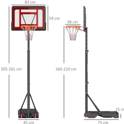 Canasta de baloncesto Jordan Homcom altura ajustable + base rellenable + ruedas rojo/negro 205-261x83x75 cm