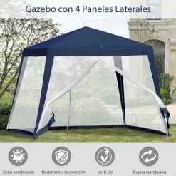 Carpa de jardín Balik Outsunny con mosquitera azul 3x3 m