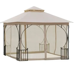 Carpa de jardín Cenja Outsunny 4 cortinas doble techo beige 3x3 m