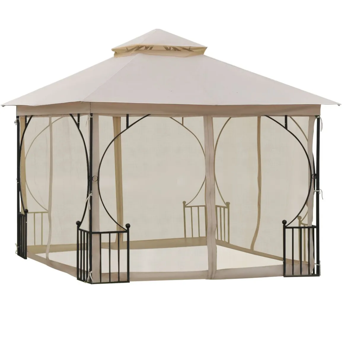Carpa de jardín Cenja Outsunny 4 cortinas doble techo beige 3x3 m