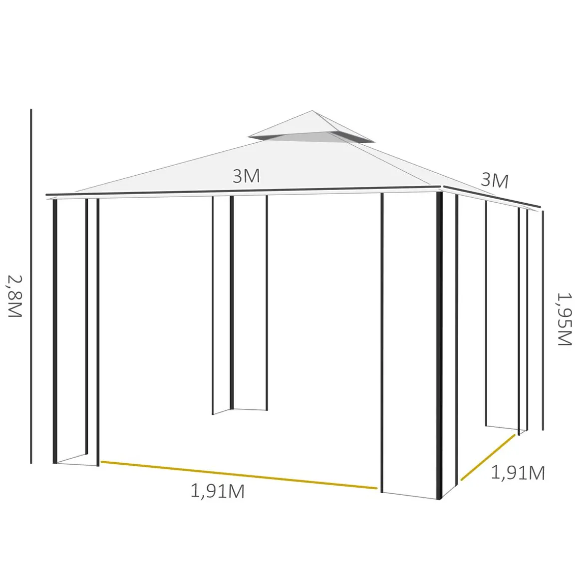 Carpa de jardín Laham Outsunny techo doble con mosquitera 280x300x300 cm