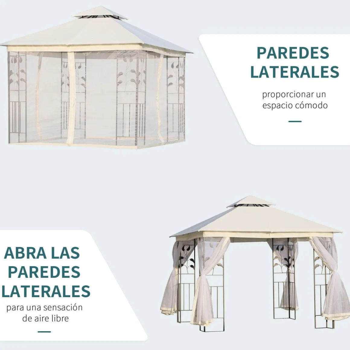 Carpa de jardín Laham Outsunny techo doble con mosquitera 280x300x300 cm