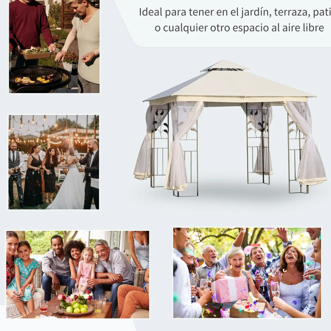 Carpa de jardín Laham Outsunny techo doble con mosquitera 280x300x300 cm