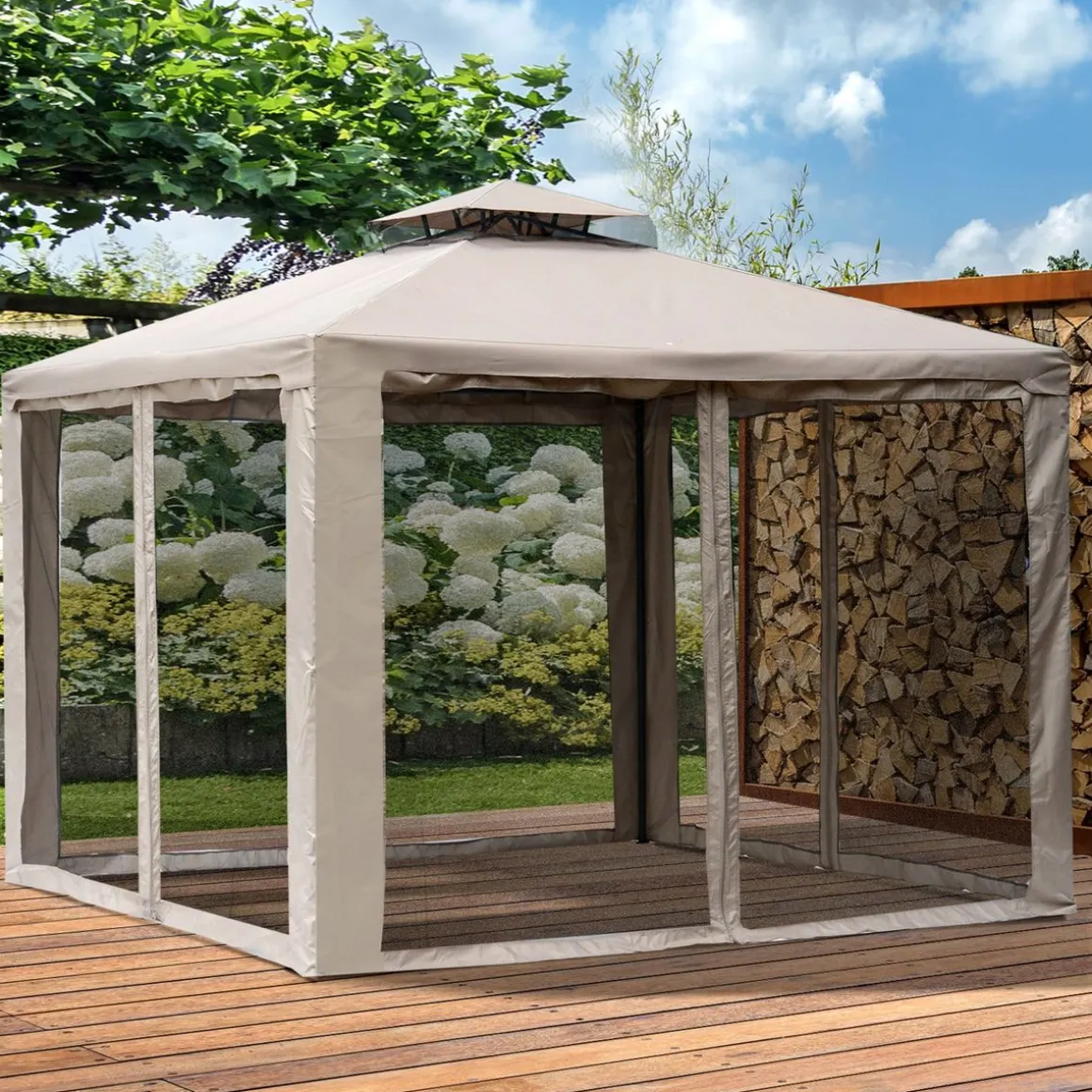Carpa de jardín Otti Outsunny 4 cortinas 3x3 m