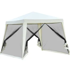 Carpa de jardín Outsunny con mosquitera y cremalleras beige 245x300x300 cm