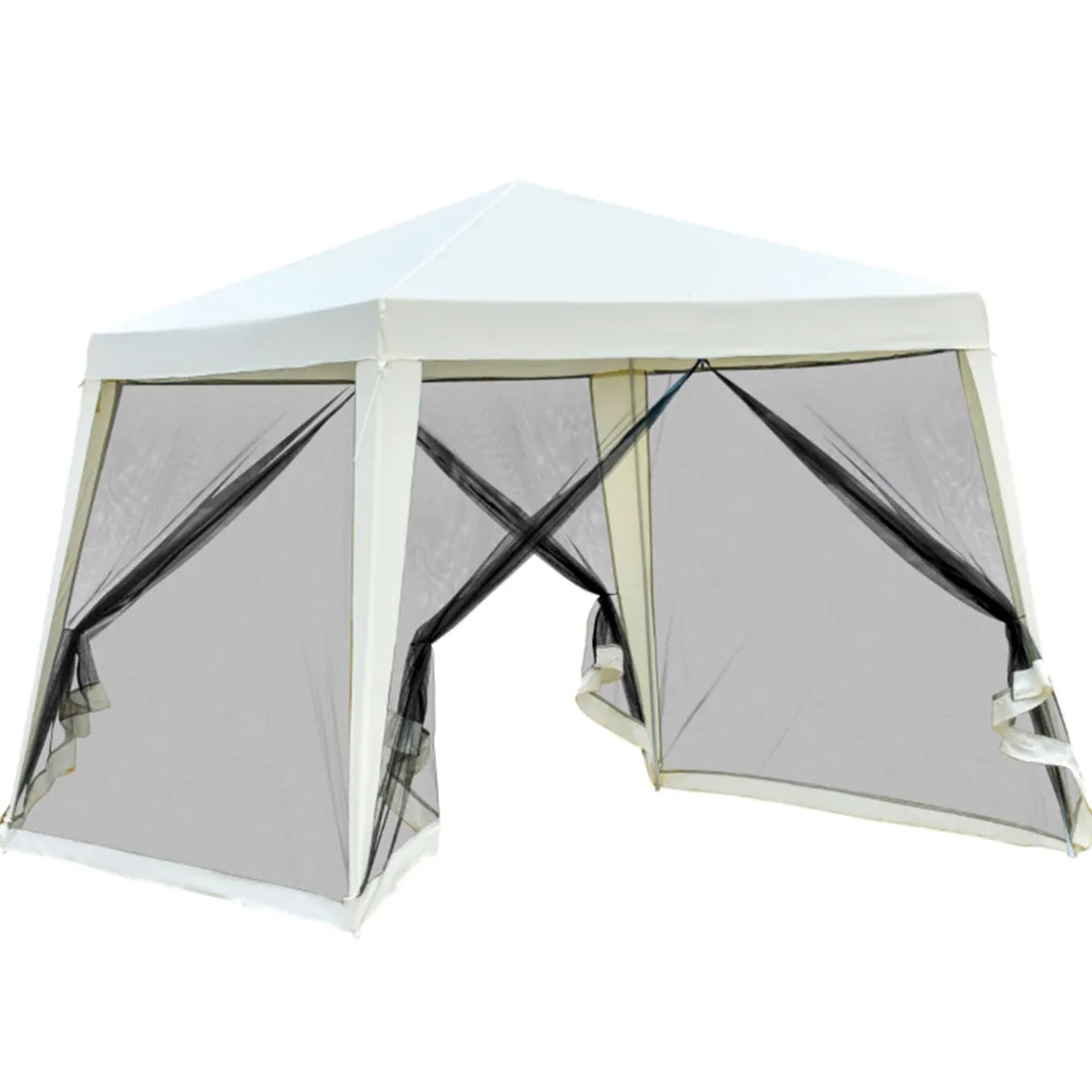 Carpa de jardín Outsunny con mosquitera y cremalleras beige 245x300x300 cm