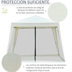 Carpa de jardín Outsunny con mosquitera y cremalleras beige 245x300x300 cm