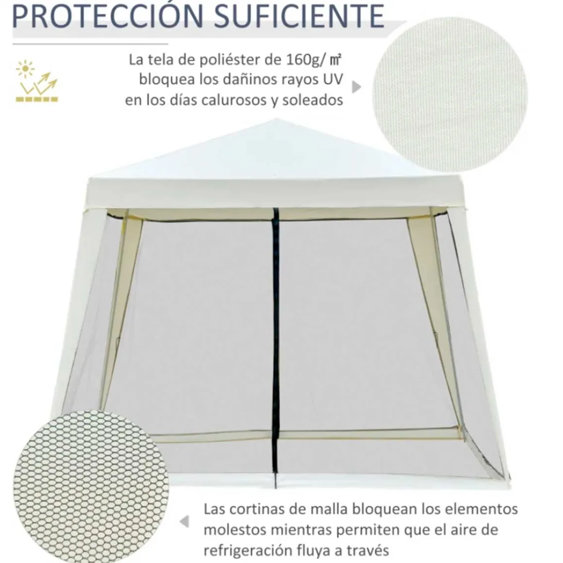 Carpa de jardín Outsunny con mosquitera y cremalleras beige 245x300x300 cm