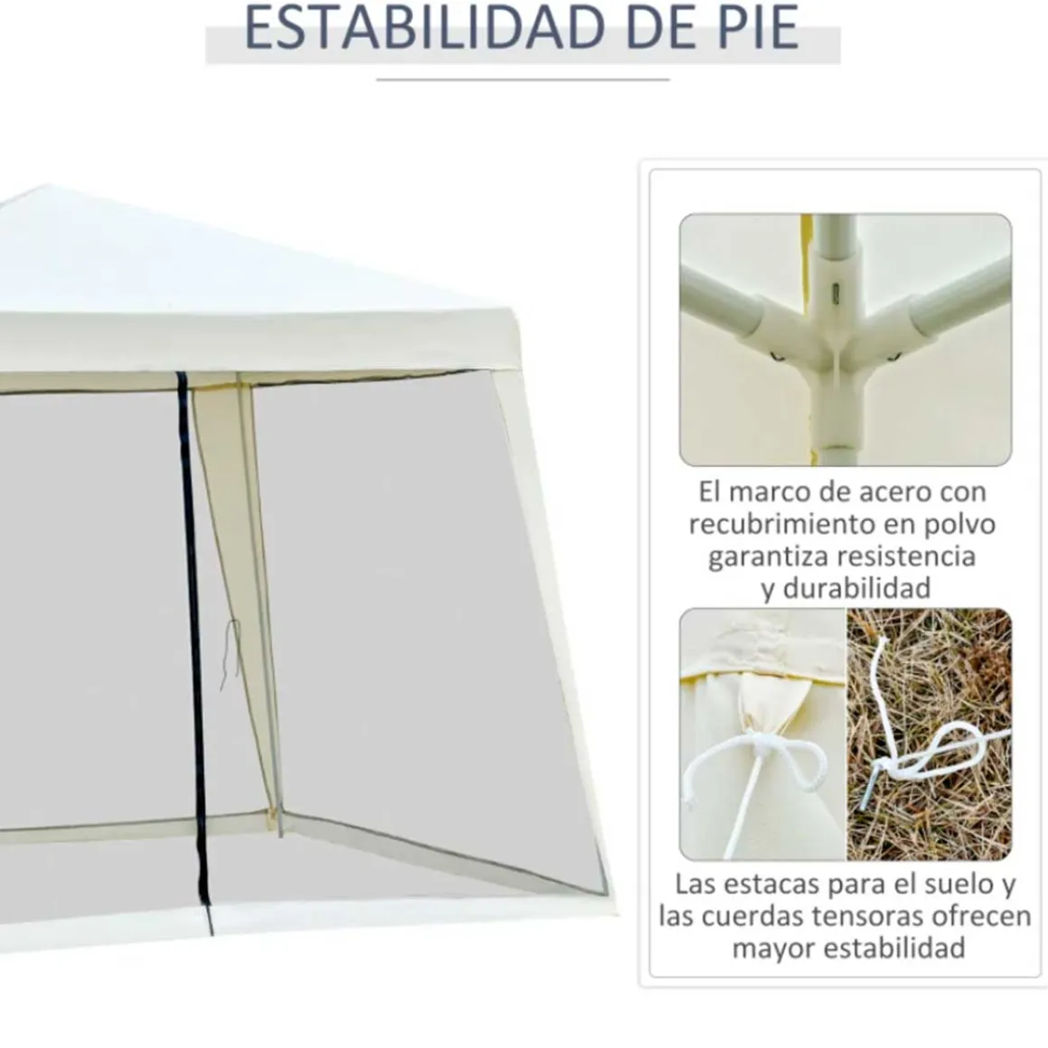 Carpa de jardín Outsunny con mosquitera y cremalleras beige 245x300x300 cm