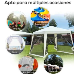 Carpa de jardín Outsunny con mosquitera y cremalleras beige 245x300x300 cm