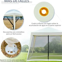 Carpa de jardín Outsunny con mosquitera y cremalleras beige 245x300x300 cm