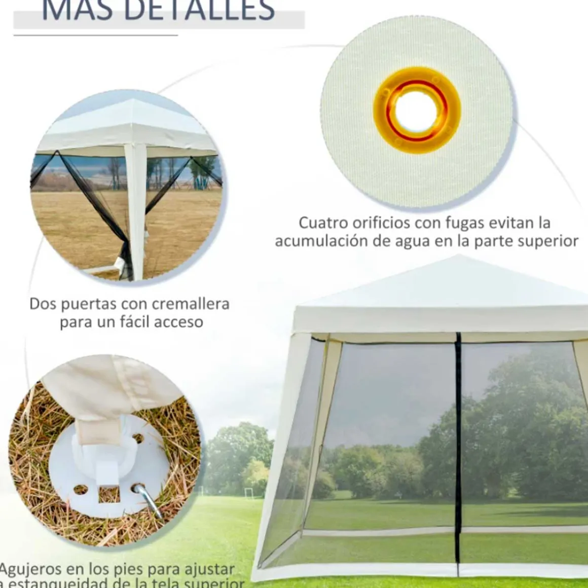 Carpa de jardín Outsunny con mosquitera y cremalleras beige 245x300x300 cm