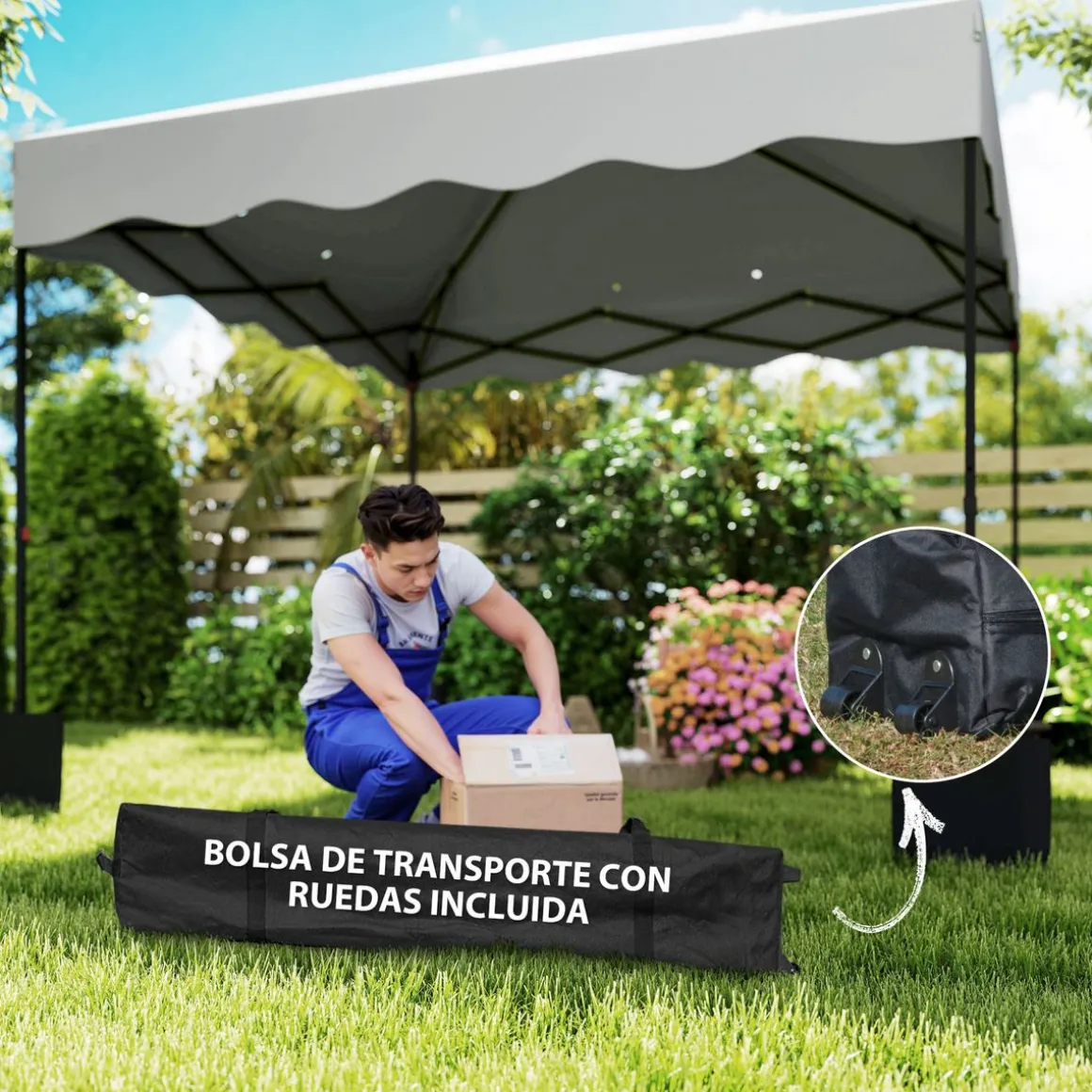 Carpa Gales Outsunny plegable altura ajustable + bolsa 287x297x297cm