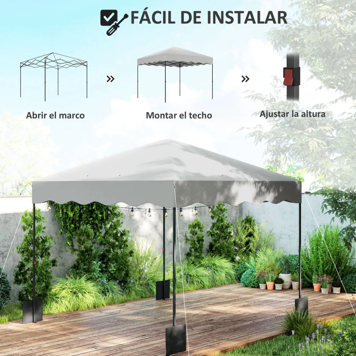 Carpa Gales Outsunny plegable altura ajustable + bolsa 287x297x297cm