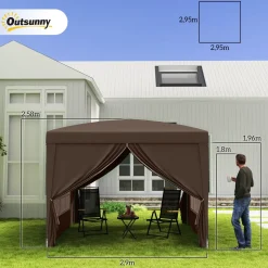 Carpa Módena Outsunny plegable paredes + ventanas desmontables 196-258x295x295 cm