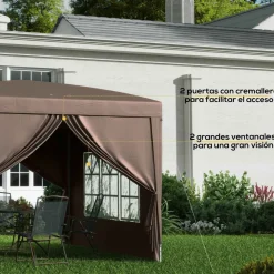 Carpa Módena Outsunny plegable paredes + ventanas desmontables 196-258x295x295 cm