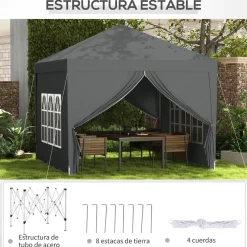 Carpa Módena Outsunny plegable paredes + ventanas desmontables 196-258x295x295 cm