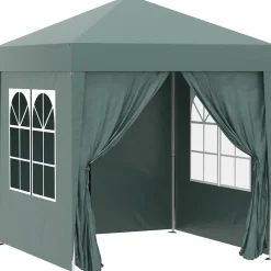 Carpa Outsunny 2 ventanas+2 puertas con cremallera plegable verde 2x2 m