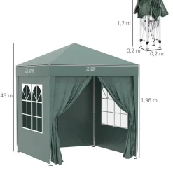 Carpa Outsunny 2 ventanas+2 puertas con cremallera plegable verde 2x2 m
