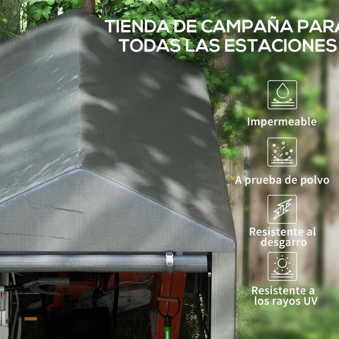 Carpa Victoria Outsunny puerta con cremallera gris 165x120x180 cm
