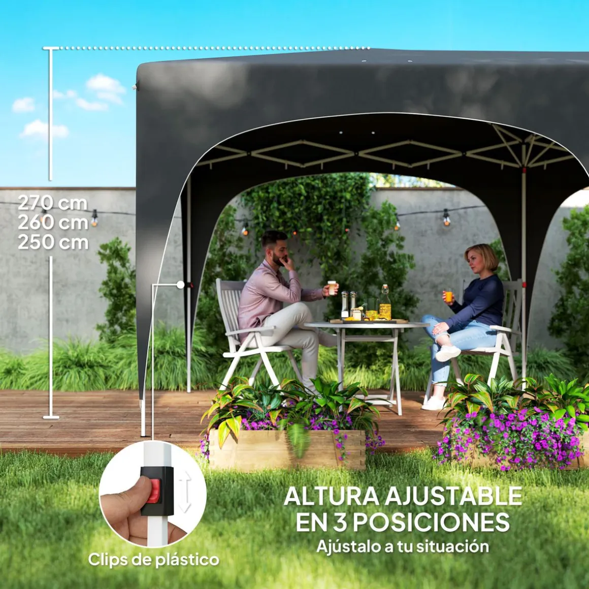 Carpa Vitta Outsunny altura ajustable + paneles laterales 270x597x300 cm