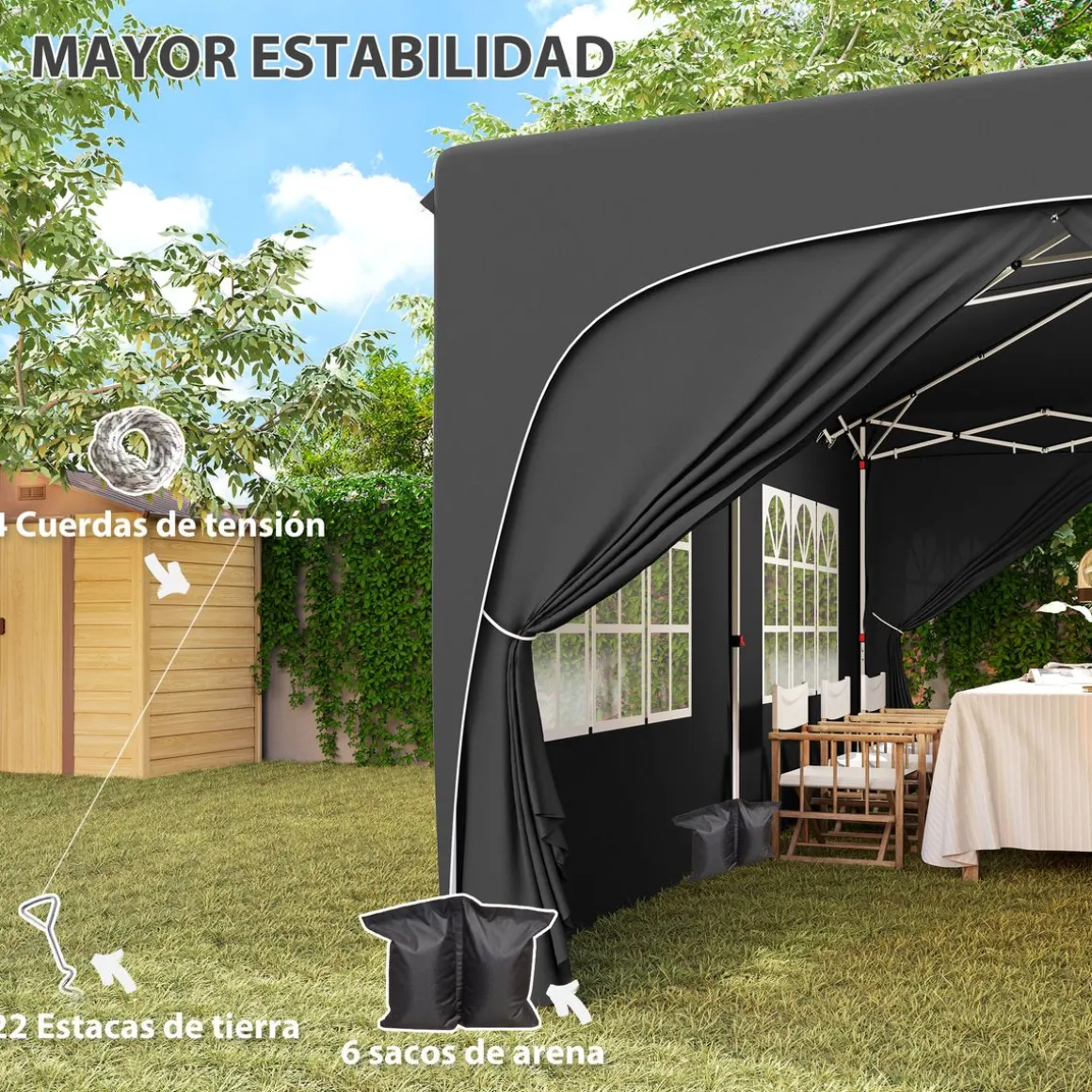Carpa Vitta Outsunny altura ajustable + paneles laterales 270x597x300 cm