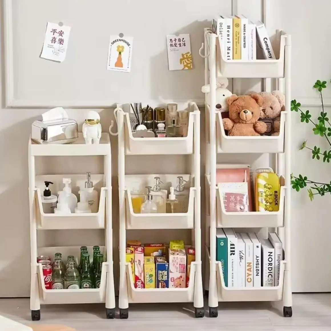 Carrito auxiliar 4 niveles con ruedas blanco 104x35x26,5 cm