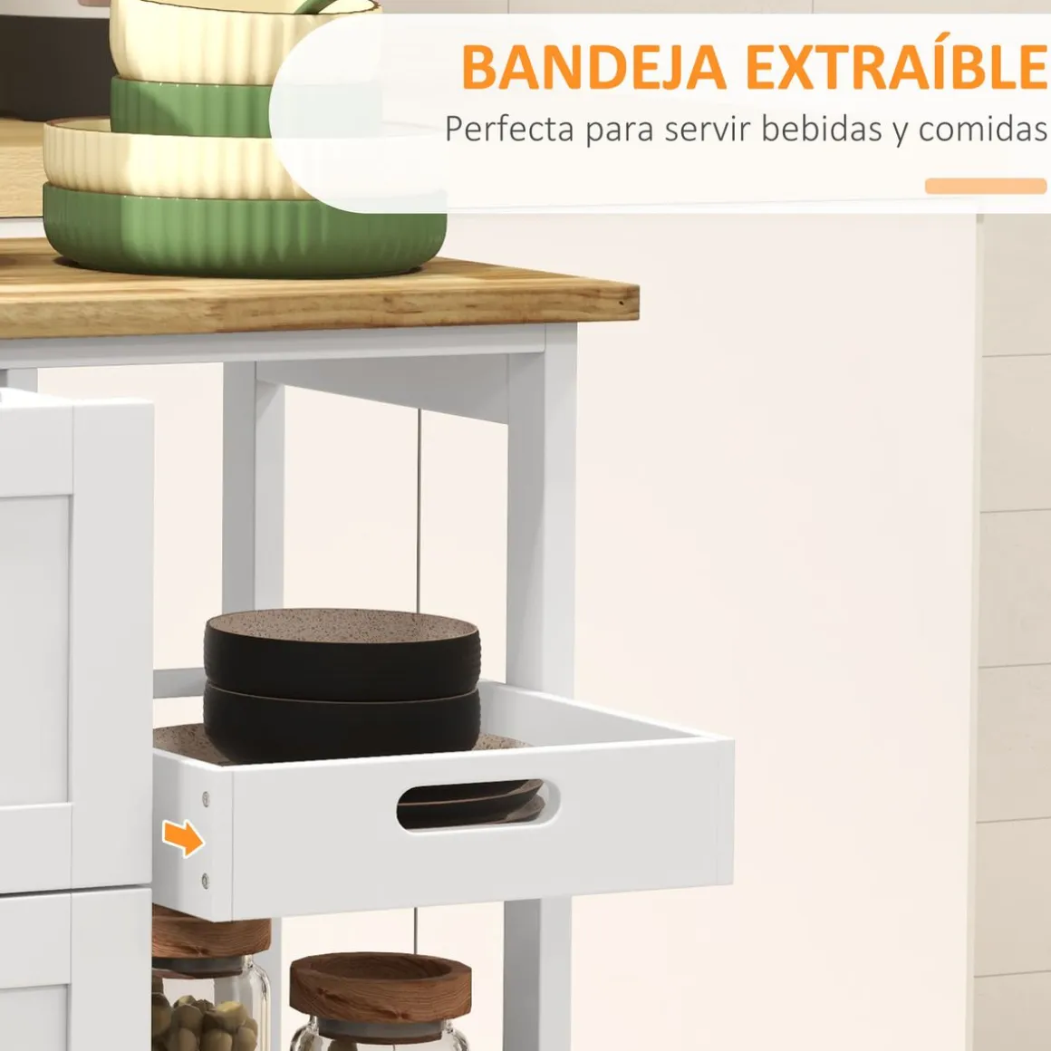 Carrito auxiliar Austen Homocm 3 cajones con 2 estantes y bandeja extraíble 85,5x67x37 cm